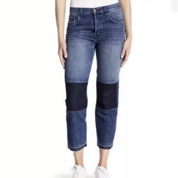 J Brand Wynne High Rise crop straight raw hem front dark patch jeans sz 27 new - Picture 1 of 7
